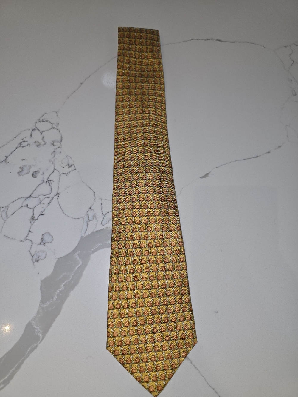 Salvatore Ferragamo Silk Tie Yellow Orange Frog Print